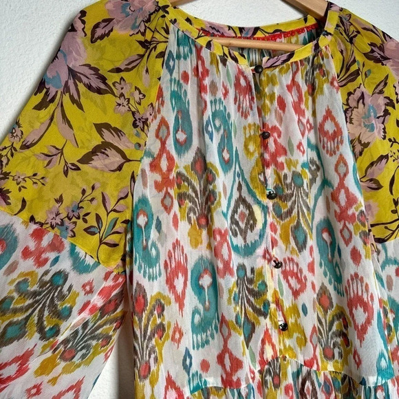 Anthropologie Maureen Babydoll Tunic Blouse Sheer Multicolor Floral Paisley M - Picture 6 of 16